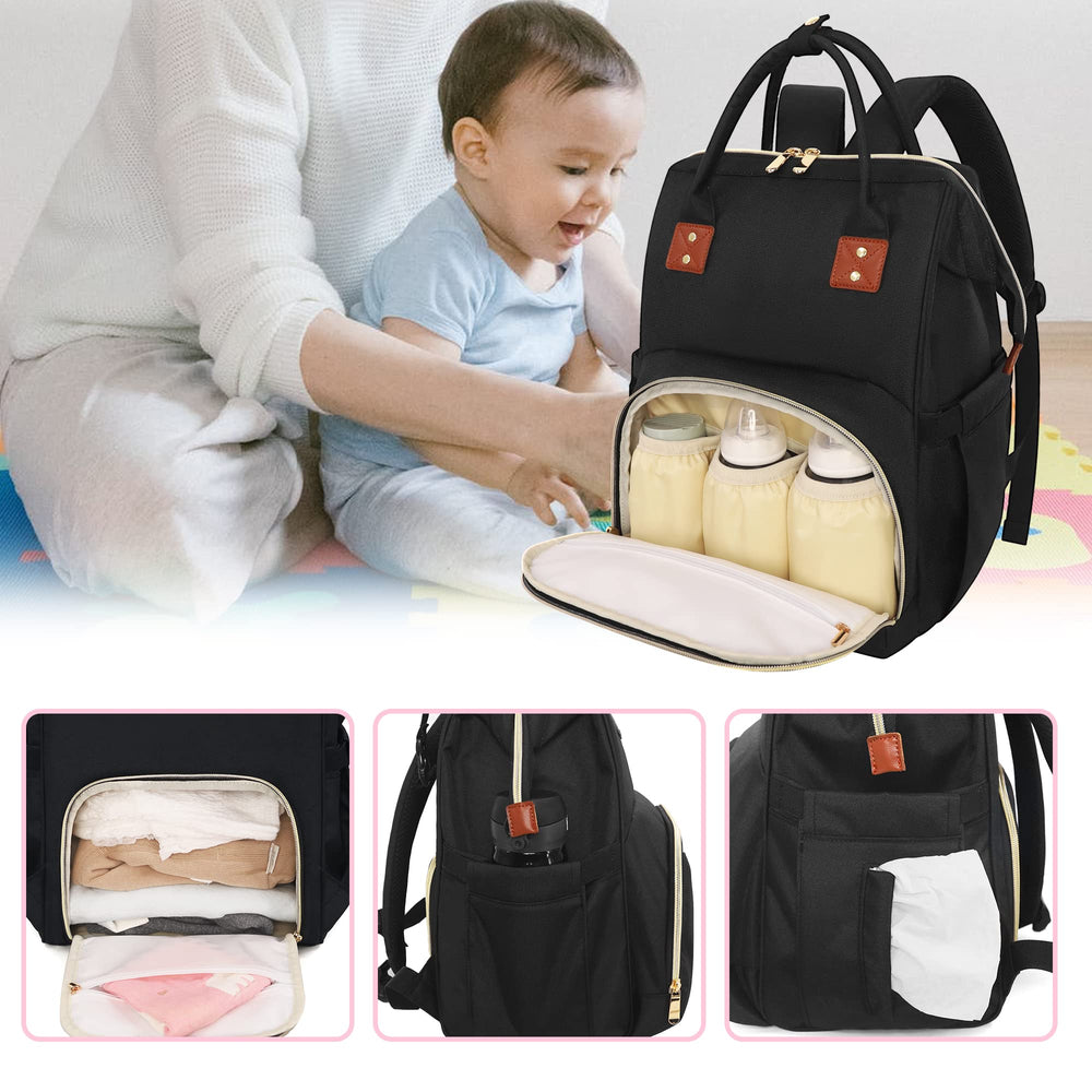 Femuar diaper bag backpack includes stroller hooks for hands free outings