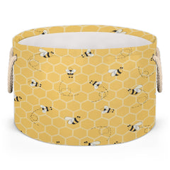 FengQuGou cute yellow bee round basket with handles for toy organization