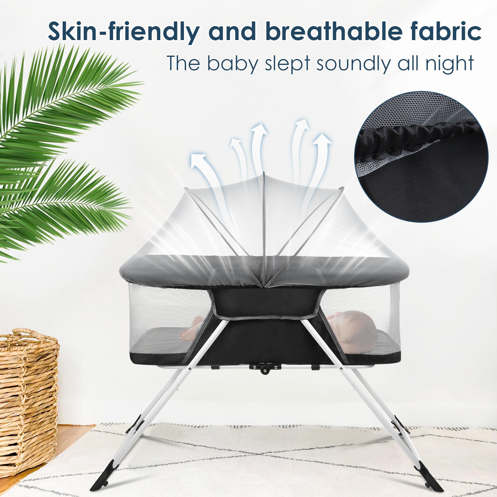 FENGZIZH baby playard with mosquito net keeps insects out while resting.