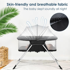FENGZIZH baby playard with mosquito net keeps insects out while resting.