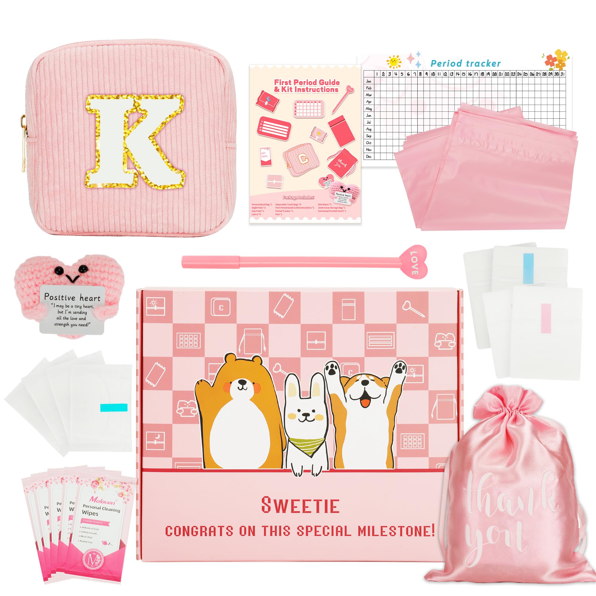 FentaGumy essential first period kit pink bag for tidy tween essentials