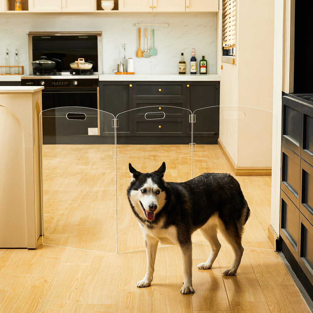 Feoyoho gate folding panels demonstrated for easy storage and portability.