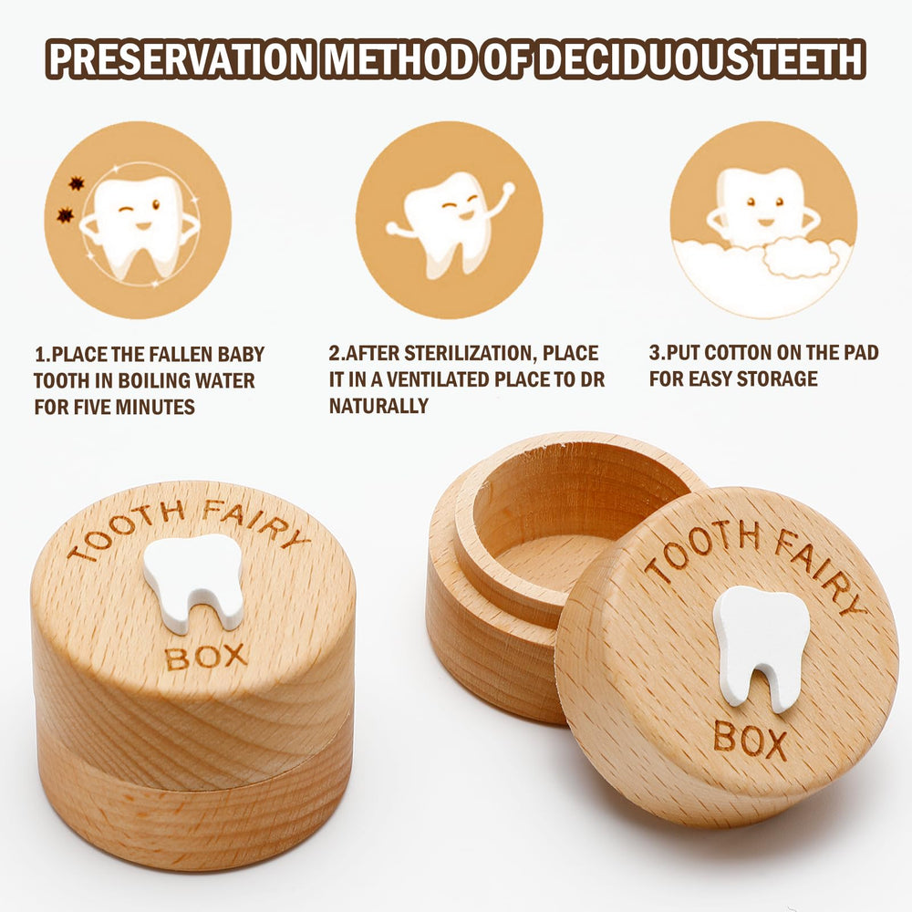 Fepibur Tooth Keepsake Box in natural wood finish for durable storage.