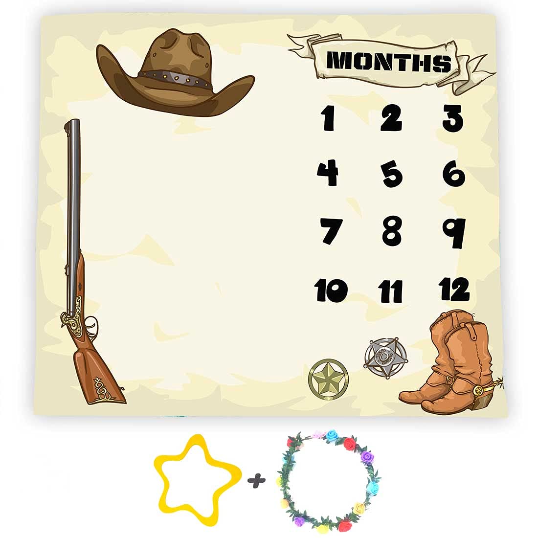 F-FUN SOUL monthly milestone blanket with cowboy design for growth photos.