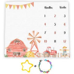 F-FUN SOUL monthly milestone blanket with tractor pattern ideal for newborn growth photos