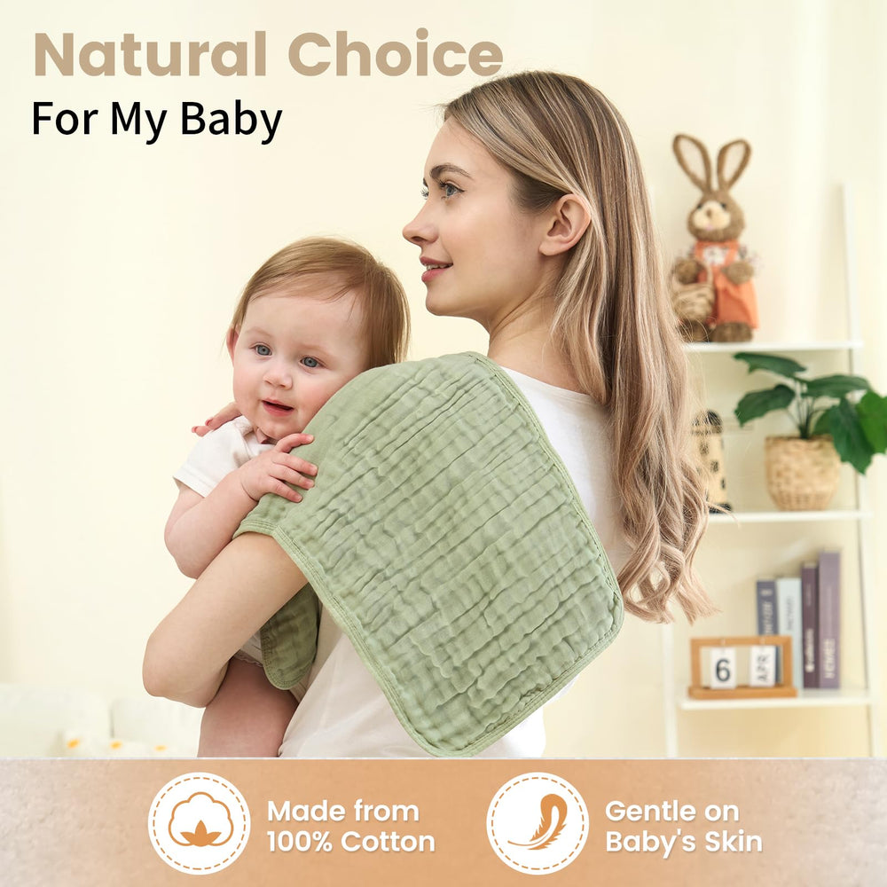 Fhealkid six-layer burp cloths showcased as multi-use essentials for messy moments