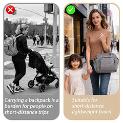 FHELAD 5 in 1 gray diaper bag back view showing convertible straps for versatile wear