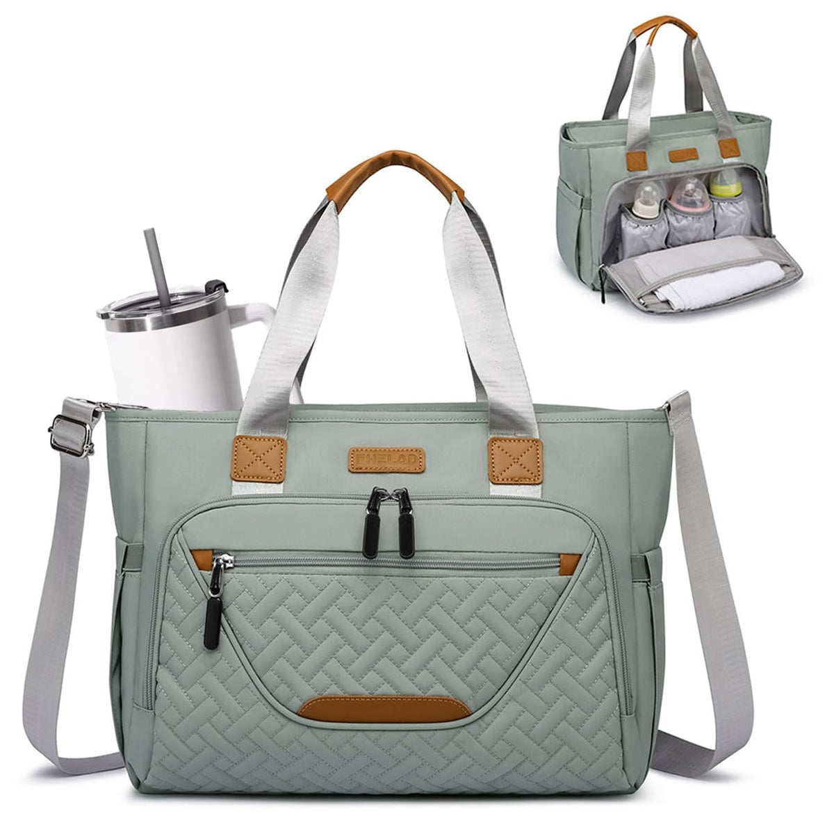 FHELAD Diaper Bag Tote Morandi Grey exterior for easy, on-the-go parenting