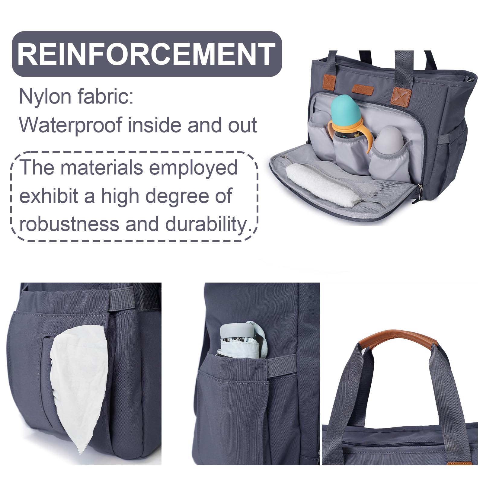 Organized interior with multiple pockets keeps essentials neatly stored.
