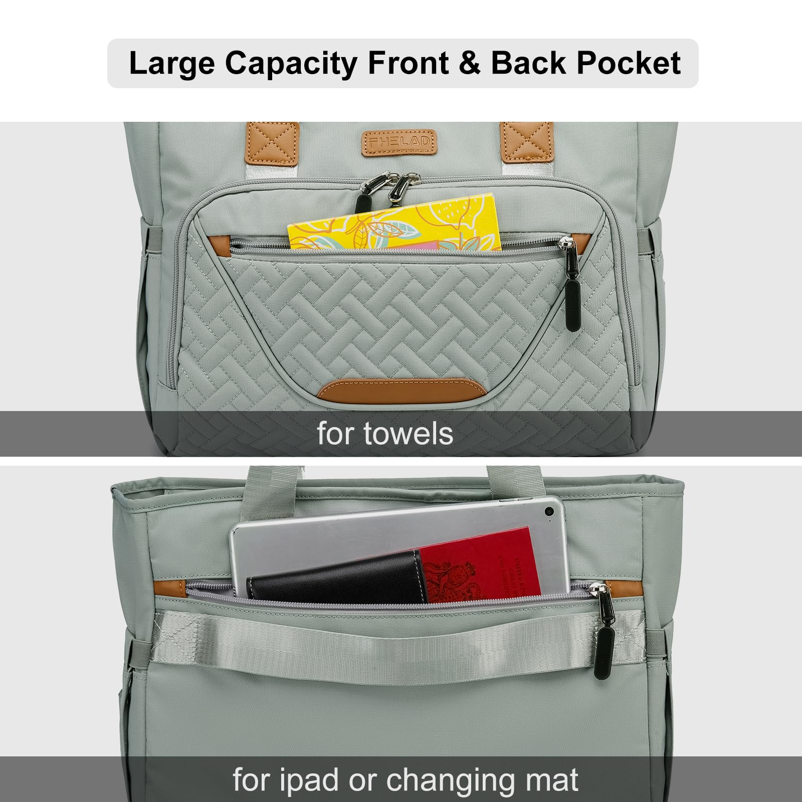 FHELAD 14 pockets provide organized storage for diapers and toys