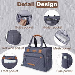 FHELAD diaper bag tote with stroller hooks for hands-free use.