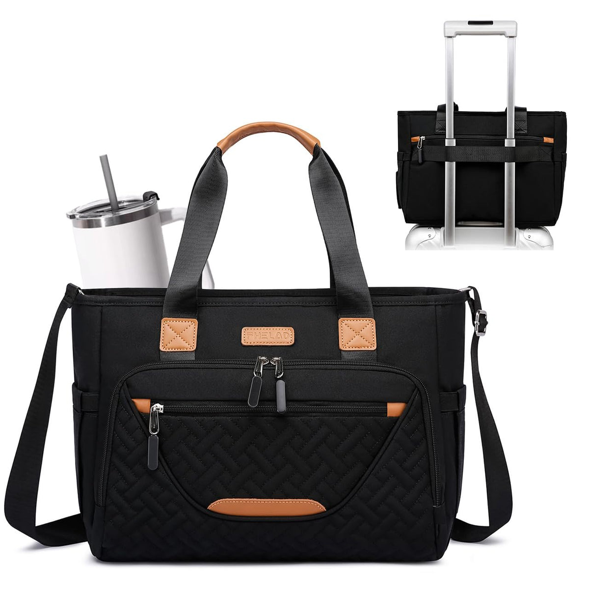 FHELAD Diaper Tote Bag with 14-pocket layout for organized travel.