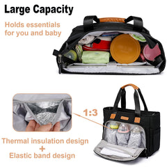 FHELAD Diaper Tote Bag showing a 16-inch laptop compartment for work on the go.