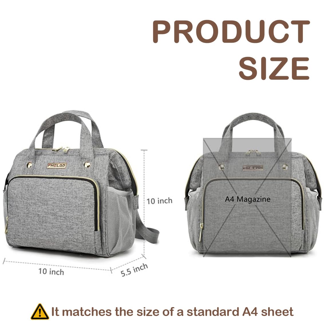FHELAD mini diaper bag gray lightweight design ideal for quick outings