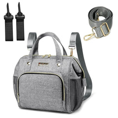 FHELAD 5 in 1 gray diaper bag front view with insulated pockets for on-the-go feeds