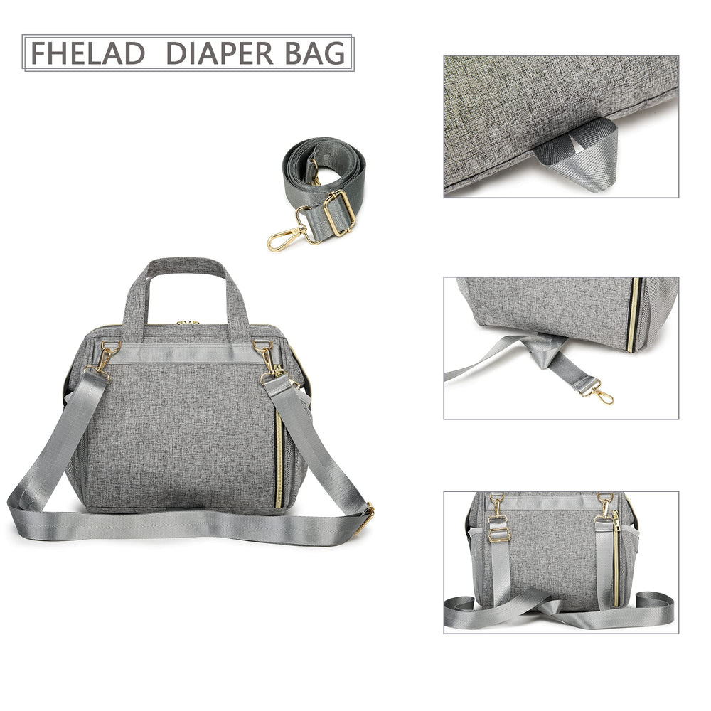 FHELAD stylish gray diaper bag tote for moms on the go