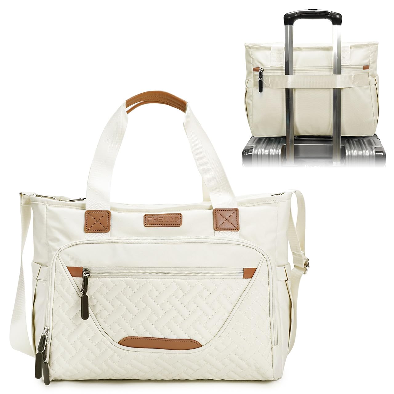FHELAD tote diaper bag with laptop compartment for on-the-go parents.