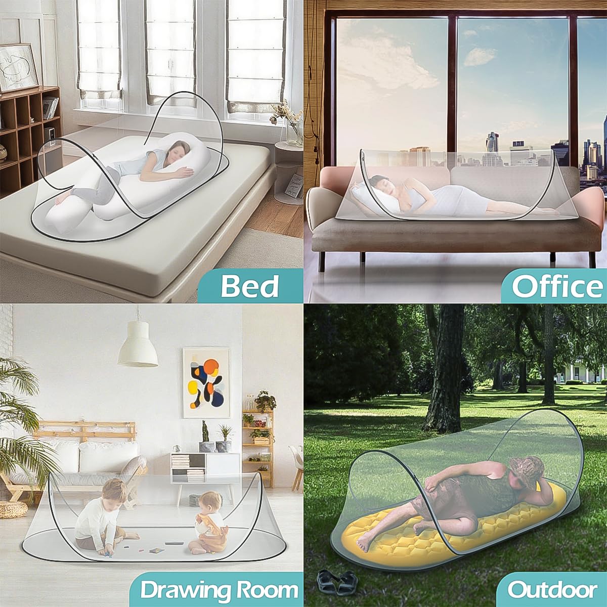 Fhyada large-size mosquito net provides spacious, comfortable sleeping space.
