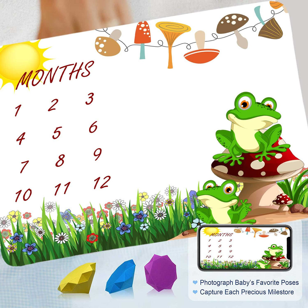 FHZON Frog milestone blanket with baby and months markers for precious monthly growth pictures.