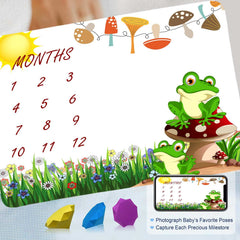 FHZON Frog milestone blanket with baby and months markers for precious monthly growth pictures.
