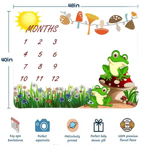 FHZON Frog milestone blanket shown as a portable backdrop for on the go photo sessions.