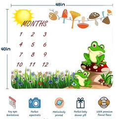 FHZON Frog milestone blanket shown as a portable backdrop for on the go photo sessions.