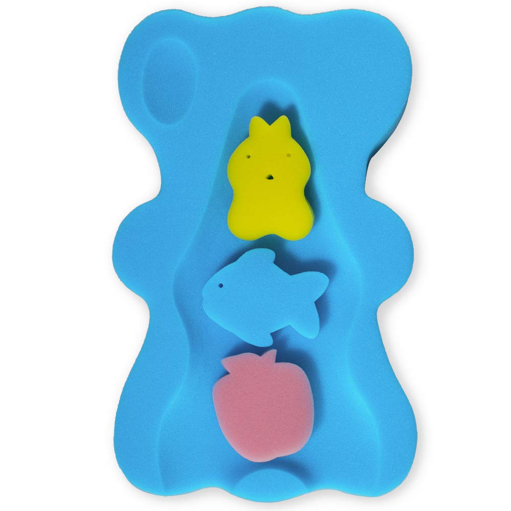 FIABC soft infant bath sponge in blue provides gentle support for newborn bath time