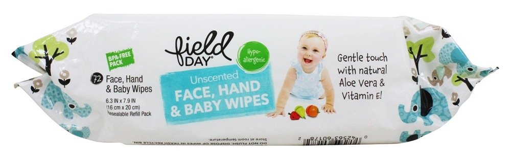 Field Day wipes hypoallergenic formulation supports sensitive baby skin daily use.