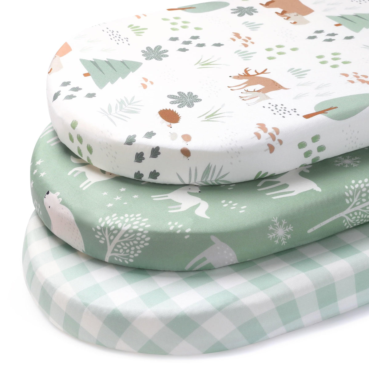 FIEMOL baby bassinet sheets three-pack for a cozy sleep space.