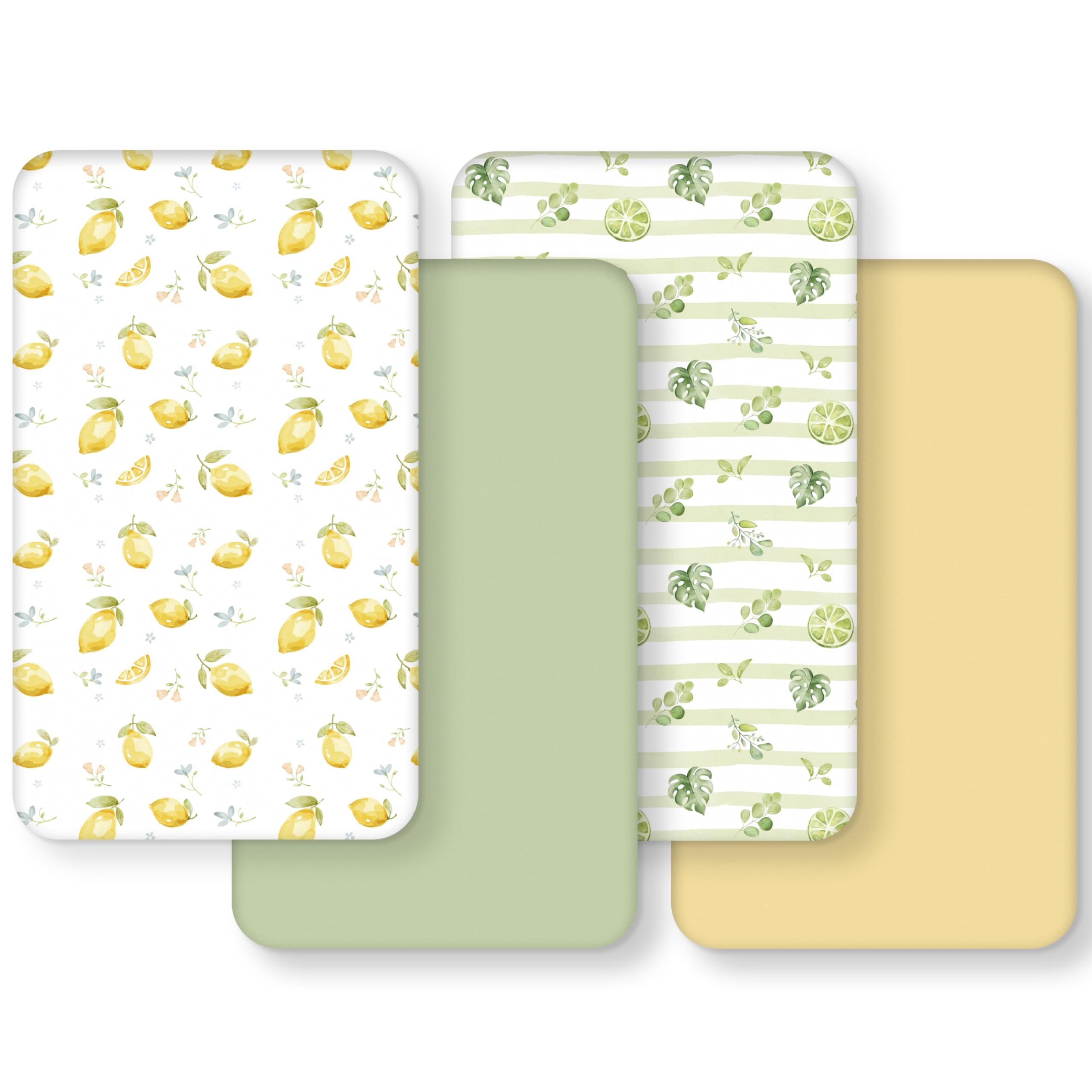 FIEMOL baby crib sheets with yellow-green lemon prints for cozy nap times.