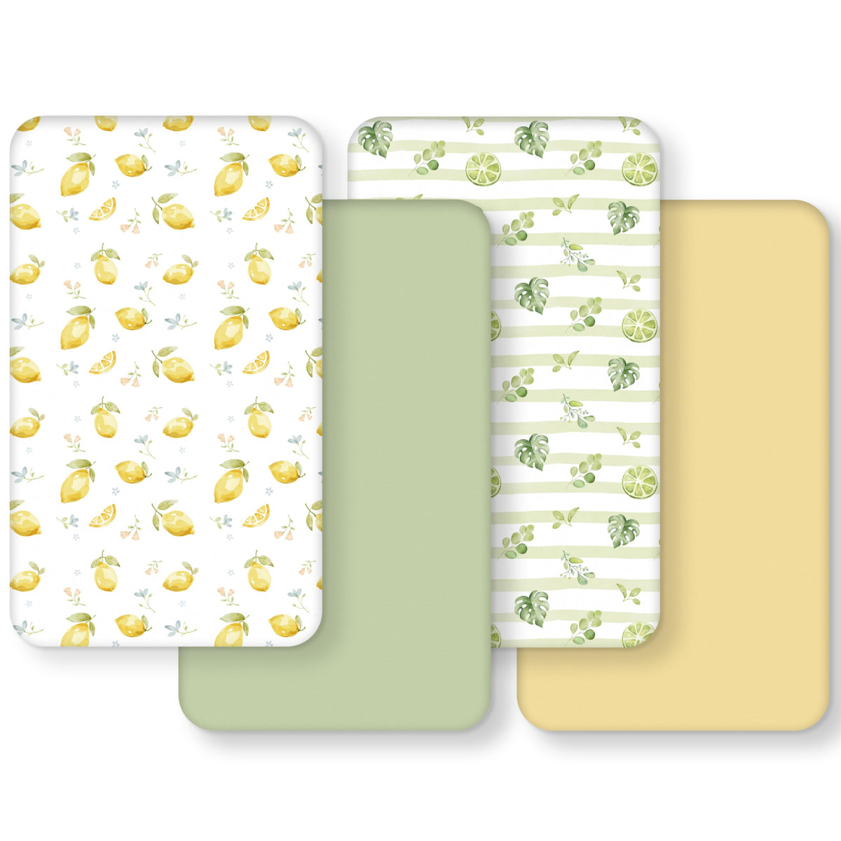 FIEMOL baby crib sheets with yellow-green lemon prints for cozy nap times.
