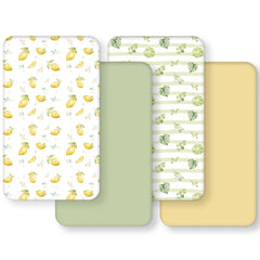 FIEMOL baby crib sheets with yellow-green lemon prints for cozy nap times.