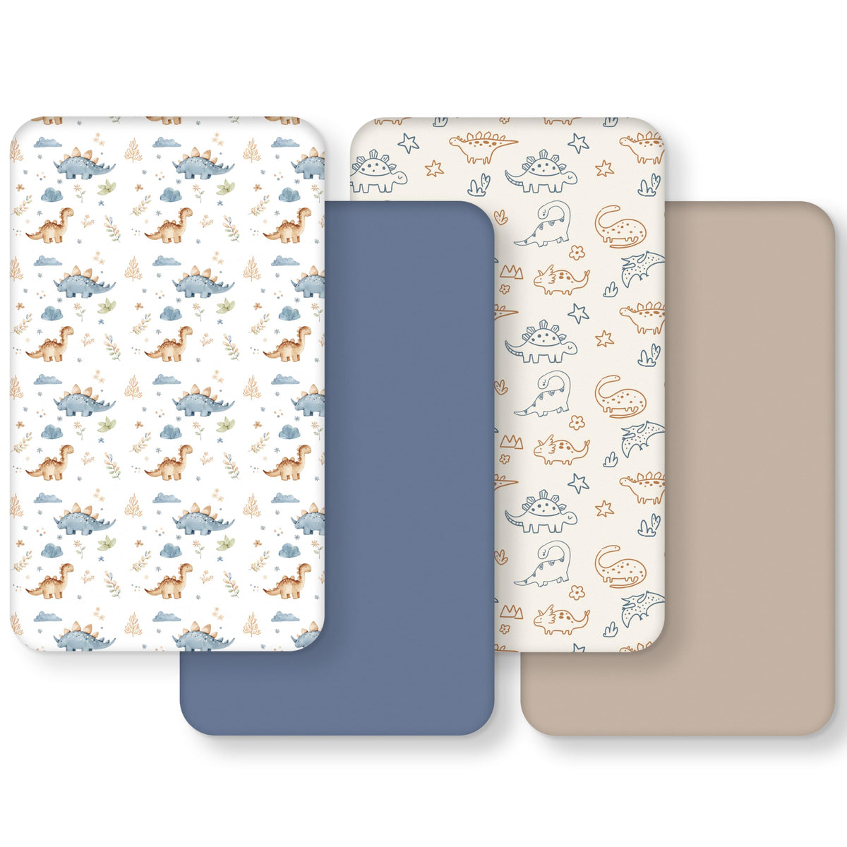 FIEMOL baby crib sheets with dinosaur pattern in khaki and blue for playful nursery decor
