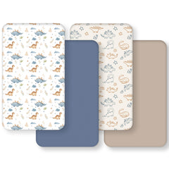 FIEMOL baby crib sheets with dinosaur pattern in khaki and blue for playful nursery decor