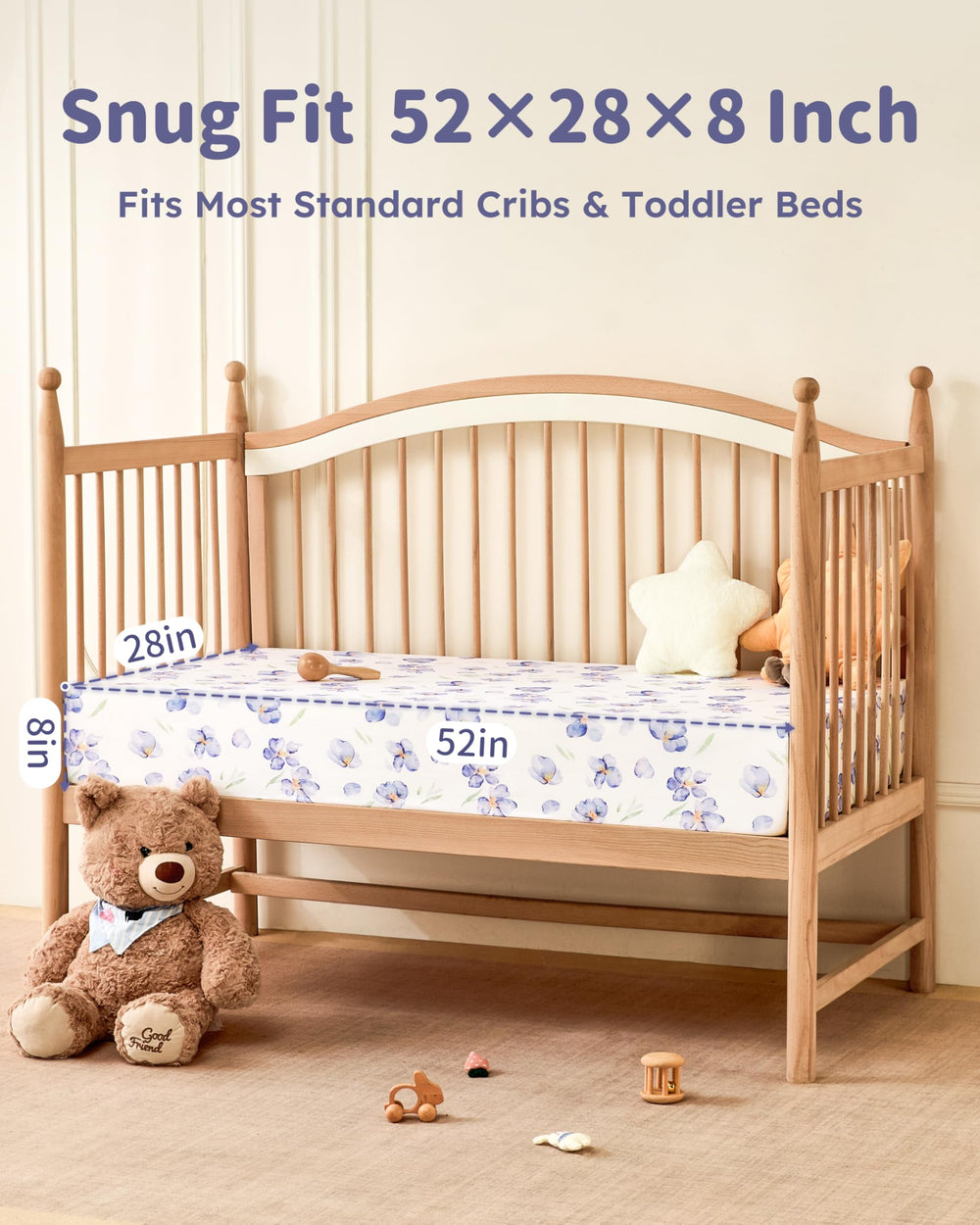 FIEMOL pink purple floral sheets snugly fit standard cribs