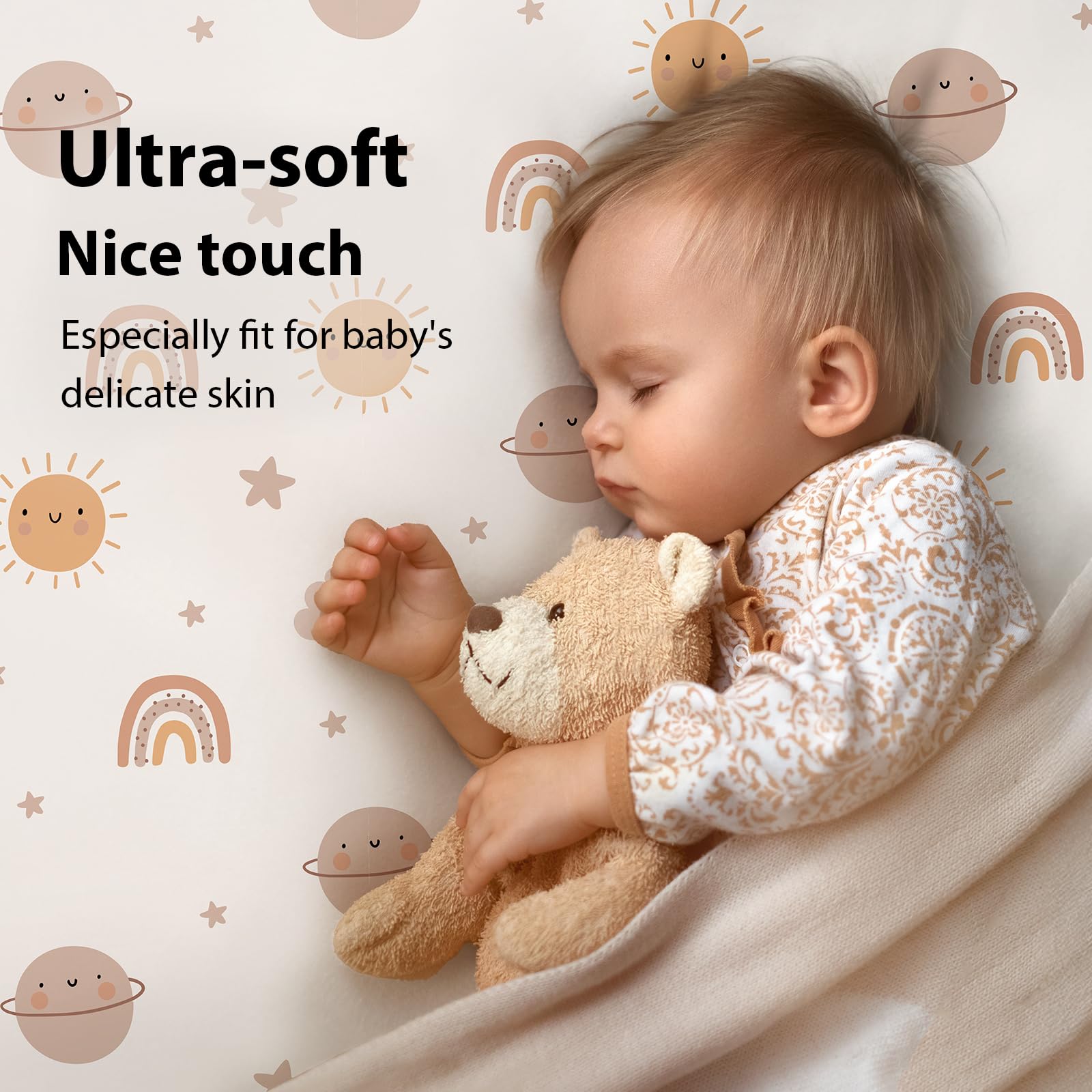 FIEMOL 52x28 crib sheets with elastic edges for snug fit and wrinkle-free surface
