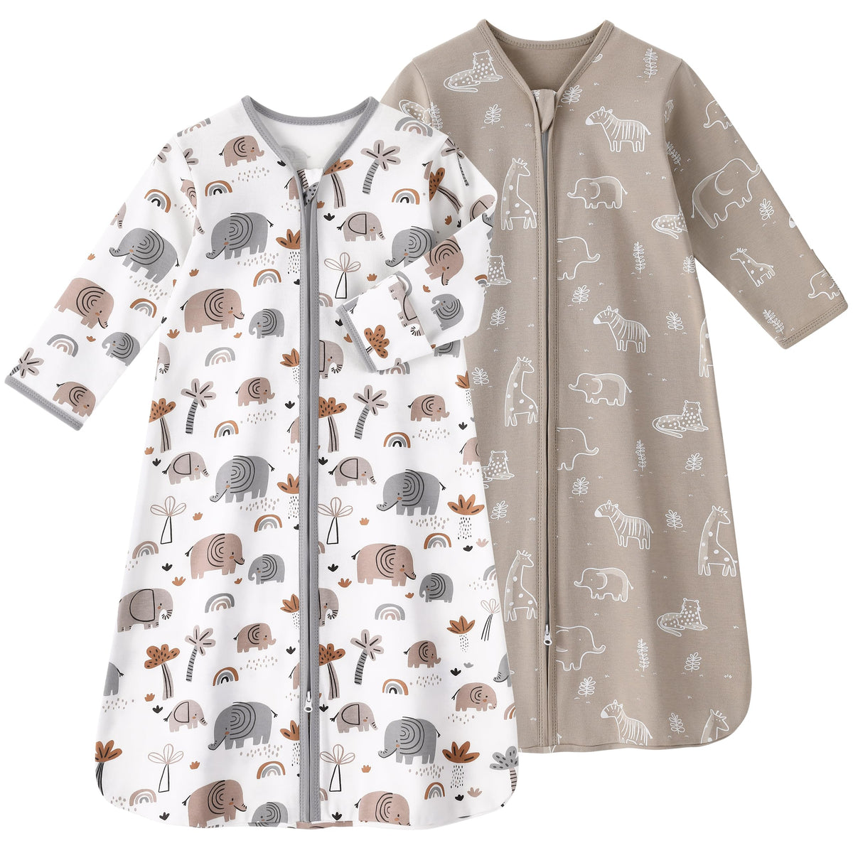 FIEMOL baby sleep sack in grey elephant, two-pack, cozy comfort for gentle nights.
