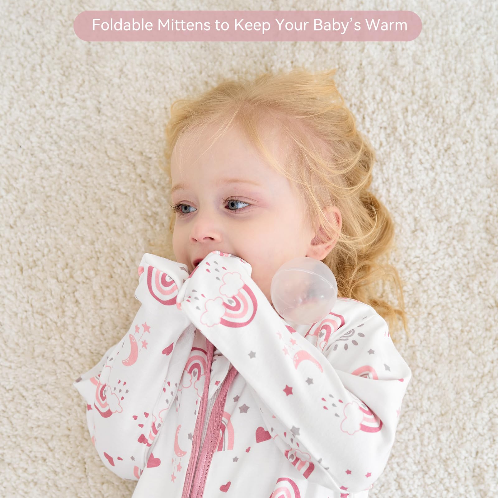 FIEMOL sleepsack with 2-way zipper for quick diaper changes.