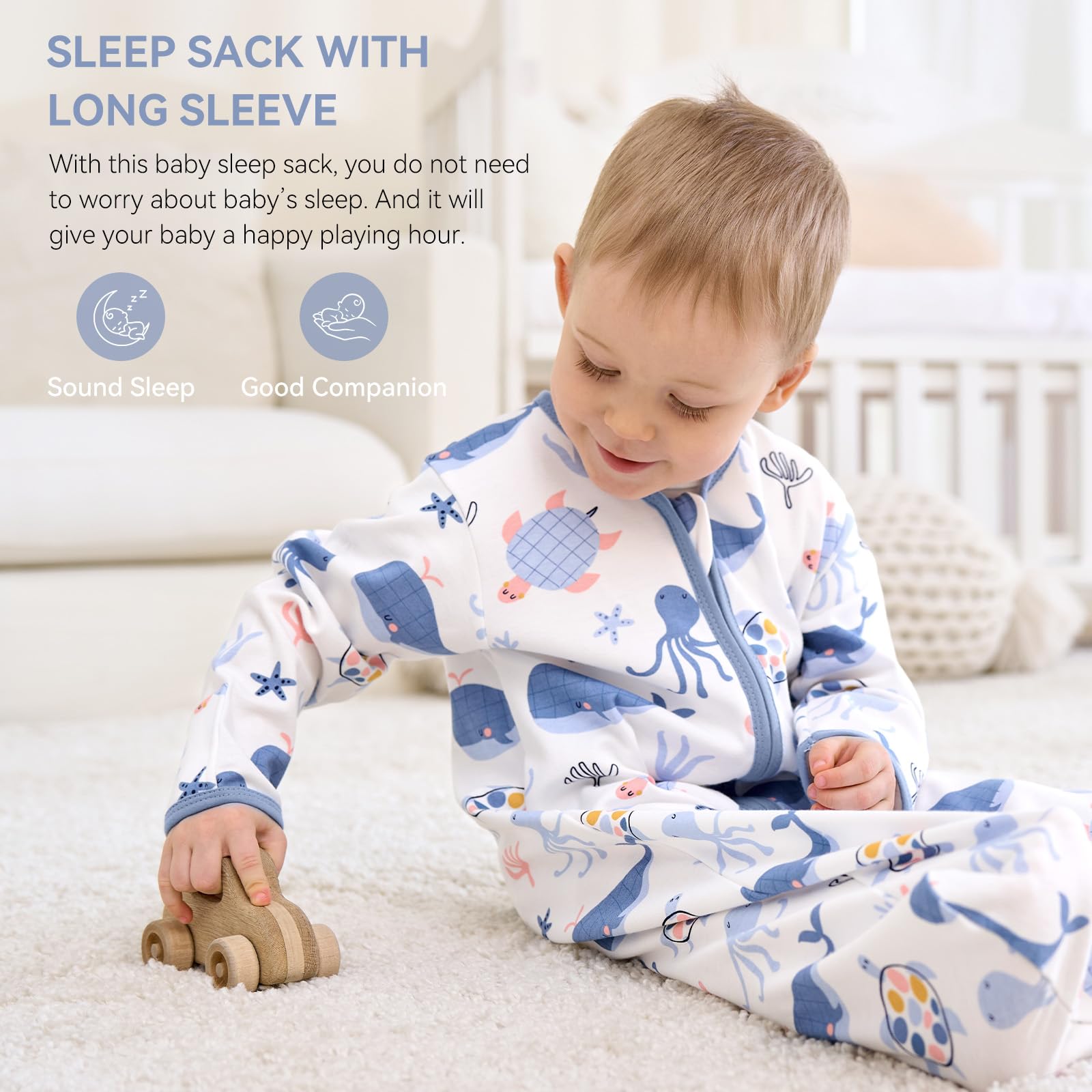 FIEMOL sleep sack with 2-way zipper sea blue easy diaper changes