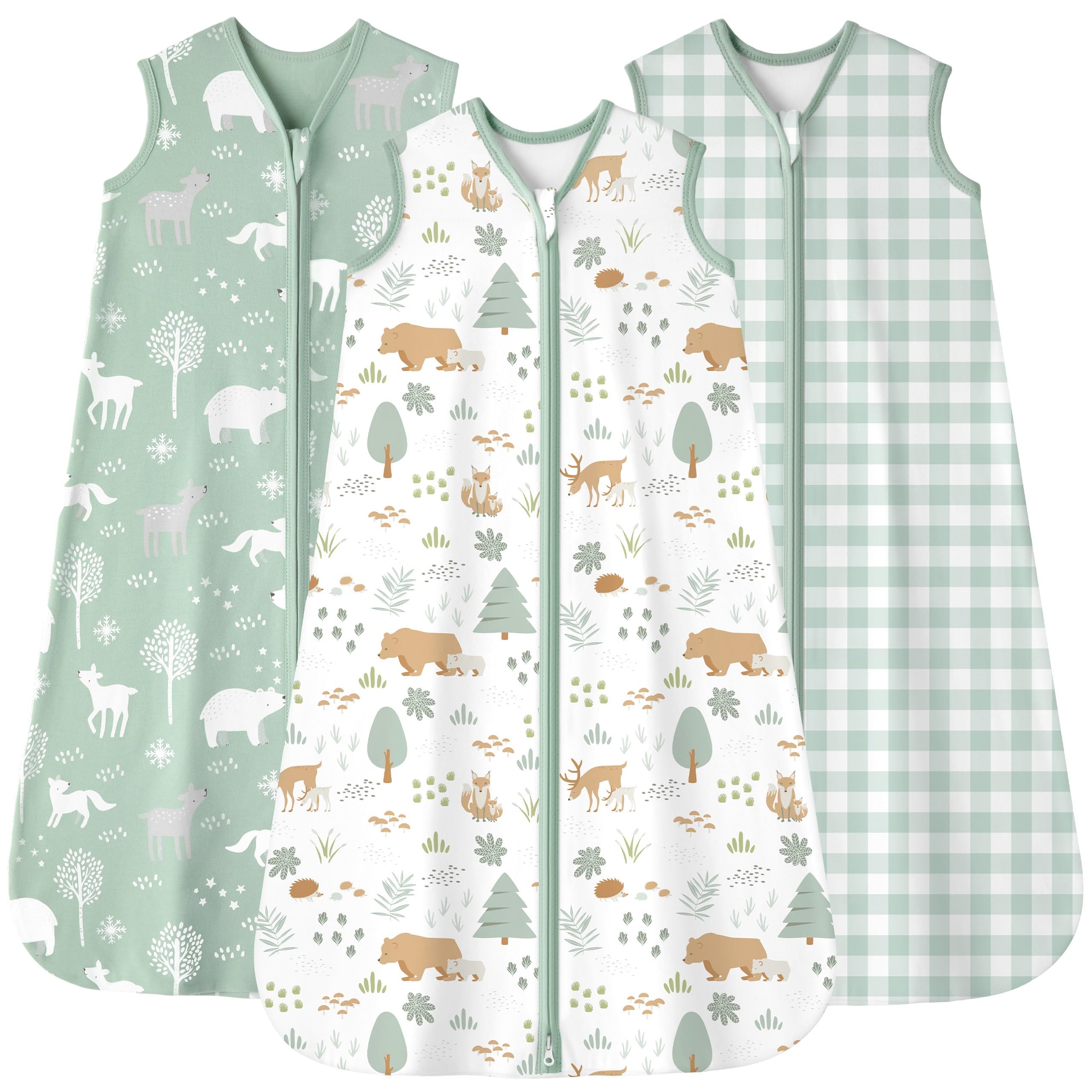 FIEMOL baby sleep sack 6-12m in green forest bear fabric for safe sleep