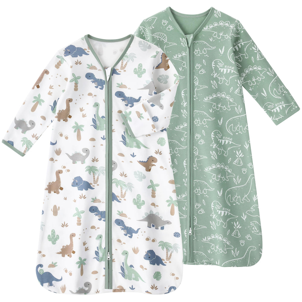 FIEMOL baby sleep sack with green dinosaur print for cozy naps