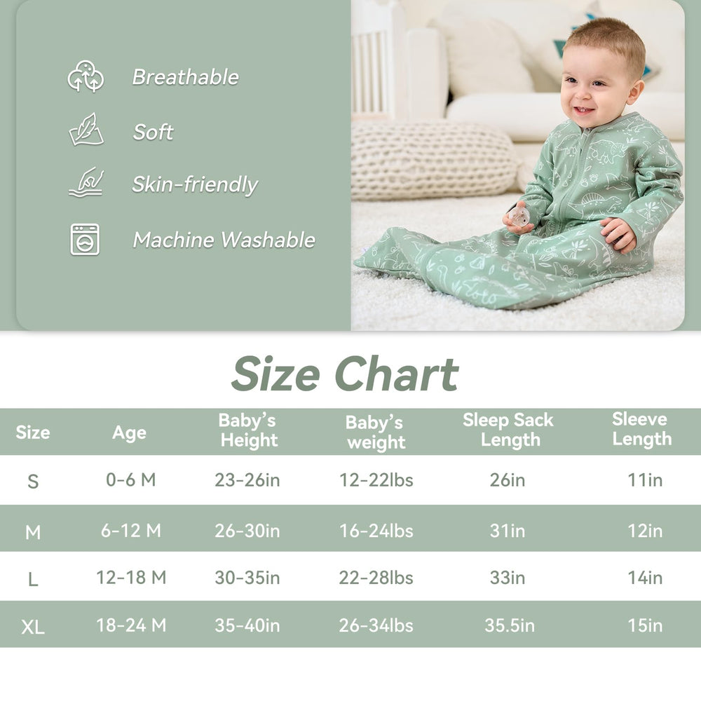 FIEMOL long sleeve sleep sack with foldable cuffs for versatile warmth