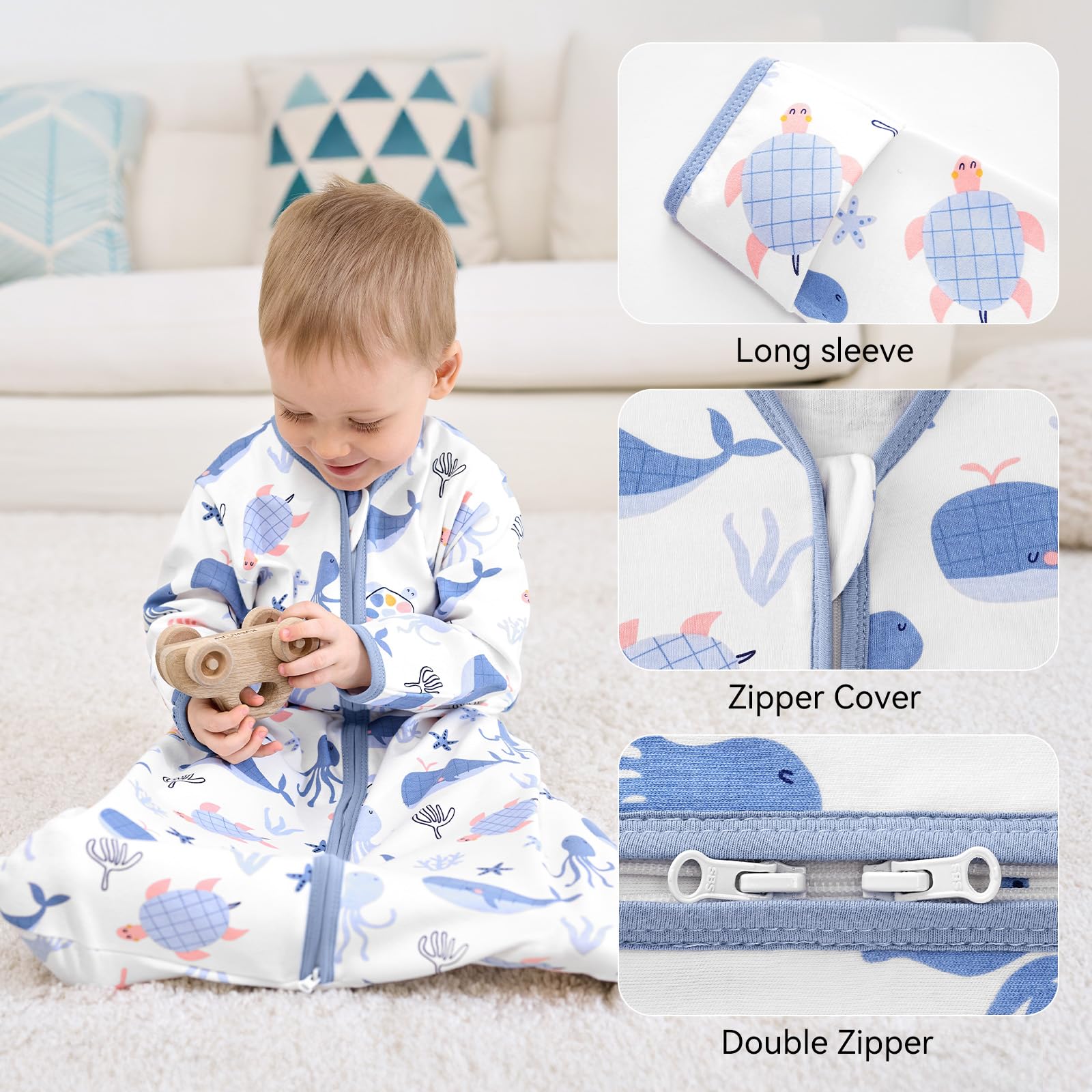FIEMOL sleep sack foldable mittens sea blue for versatile warmth