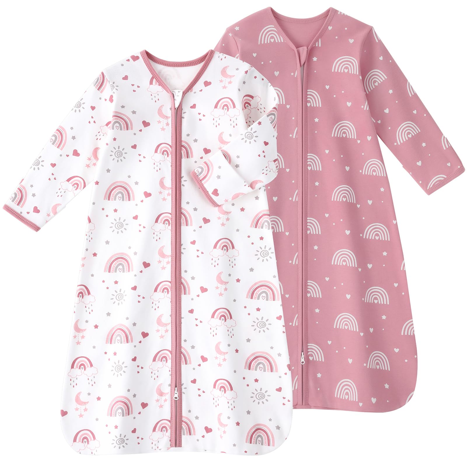 FIEMOL sleep sack with long sleeves in pink rainbow for newborn comfort.