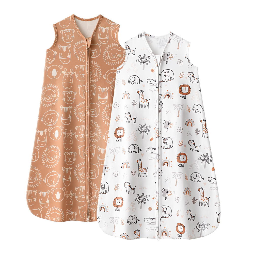 FIEMOL baby sleep sack orange animal front view with soft fabric for sensitive skin