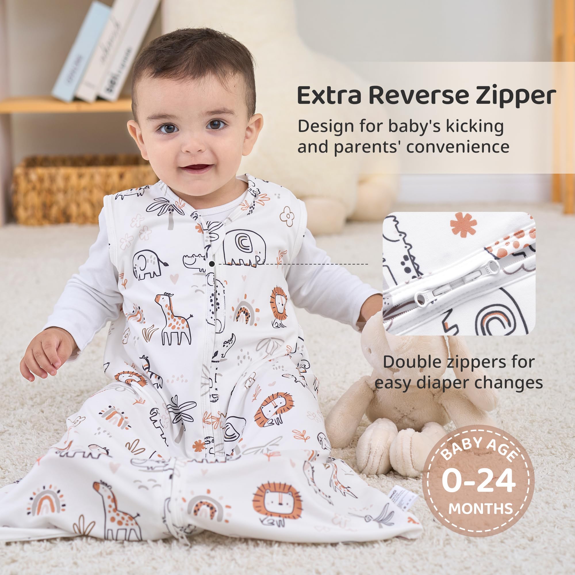 FIEMOL baby sleep sack orange animal two-pack for size versatility