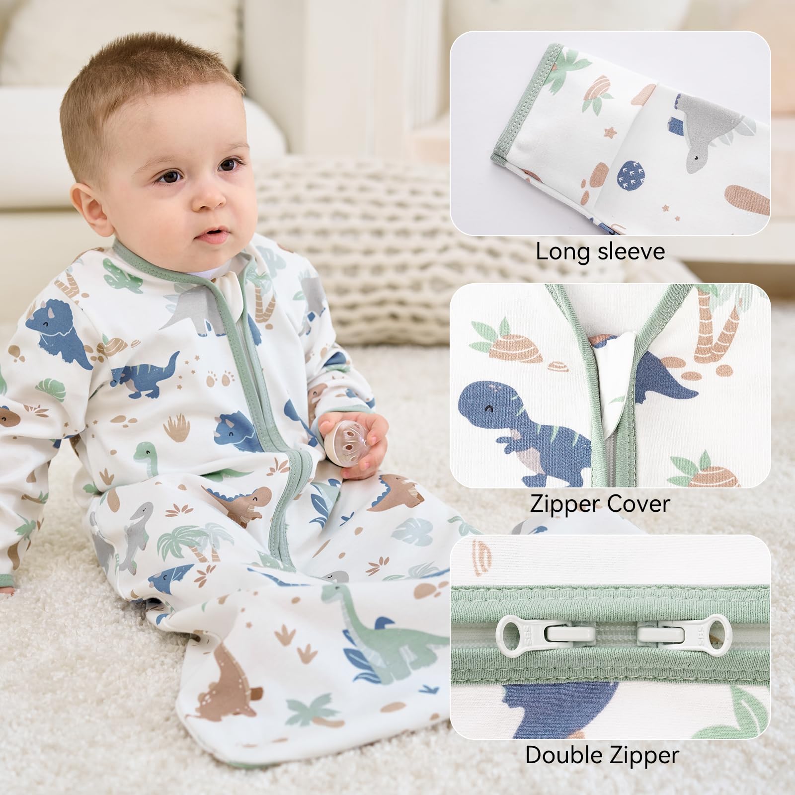 FIEMOL sleep sack featuring a two-way zipper for quick diaper changes