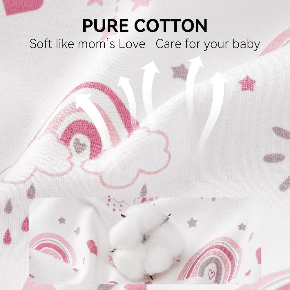 FIEMOL baby sleep sack worn in bed emphasizing cozy, breathable cotton.