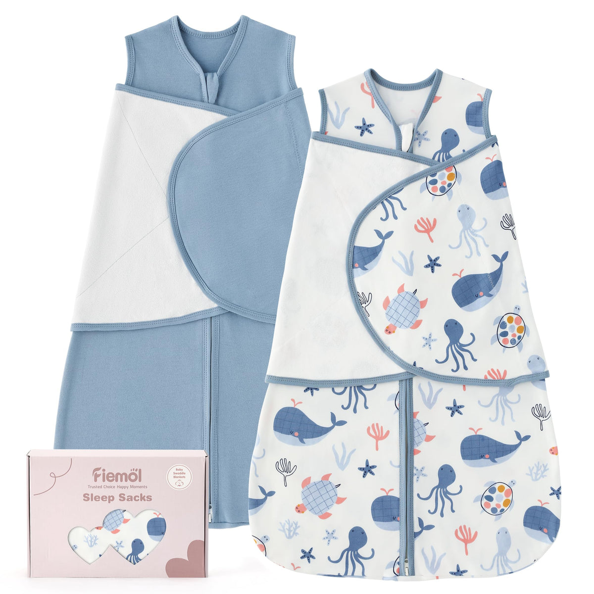 FIEMOL baby swaddle sleep sack blue whale pack 1: cozy bedtime wrap for calm nights