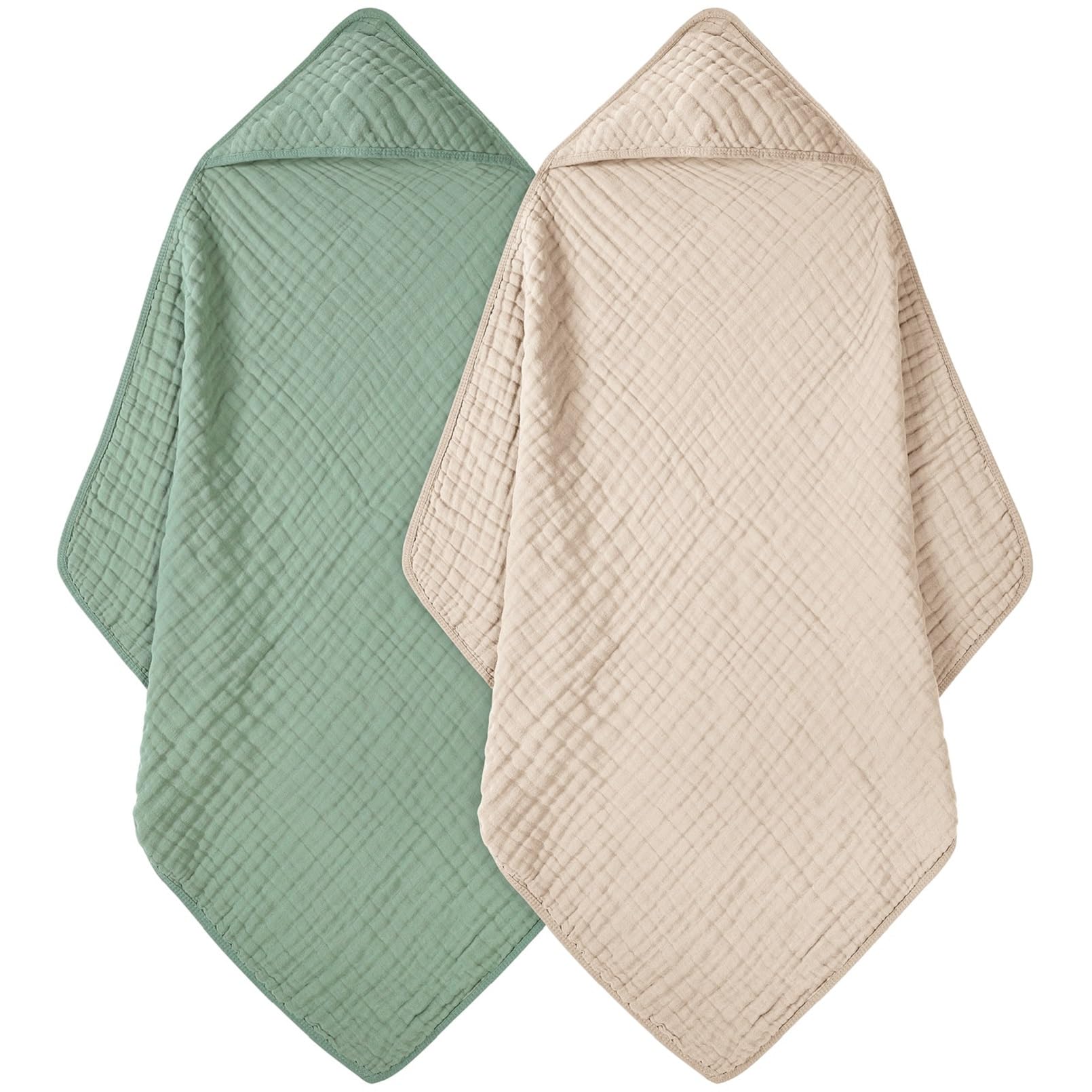 FIEMOL hooded towel laid flat showing 32x32 size and soft muslin cotton